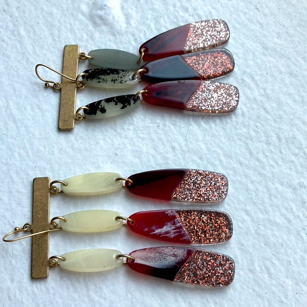 Lucite Red and Pink glittery Earrings